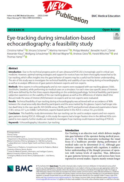Aktuelle Publikation: Eye‑tracking during simulation‑based echocardiography: a feasibility study